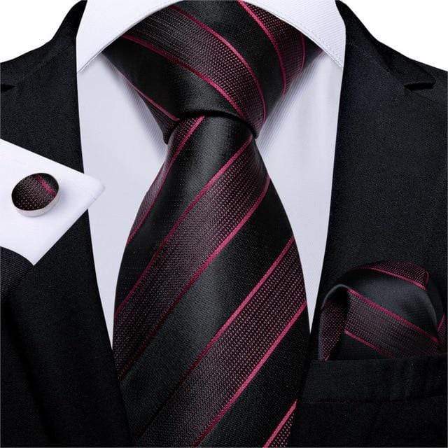 Black &amp; Dark Red Stripes Tie Complete Set