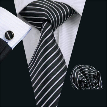 Black & Thin White Stripes Tie Complete Set - Modern Mister