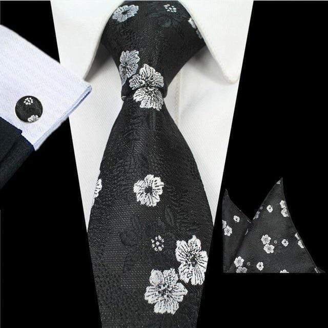 Black & White Floral Tie Matching Set (3pc) - Modern Mister