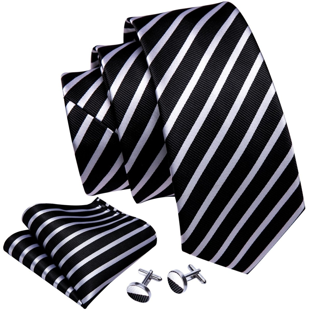 Men's Tie Set Striped Necktie Pocket Square Cufflinks Tie Clip Set