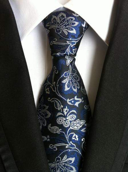 Black with Silver & Navy Blue Floral Tie