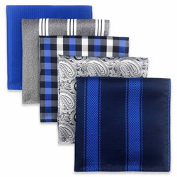 Blue, Gray & White Coordinating Pocket Square Set (5pc) - Modern Mister