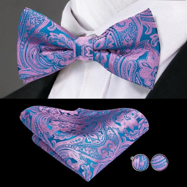 Blue &amp; Light Purple Paisley Matching Bowtie Set (3pc) - Modern Mister-Men&#39;s Bowtie, Pocket Square, Cufflink Set-Blue-Bowtie-Bowtie Set