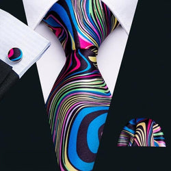 Blue, Pink, Black and Green Swirls Abstract Matching Tie Set (3pc) - Modern Mister