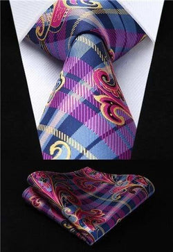 Blue, Pink & Yellow Plaid with Pink & Yellow Swirls Matching Tie Set (2pc) - Modern Mister