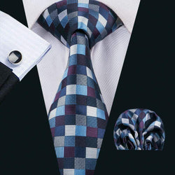 Blue, Purple, Gray & White Squares Matching Tie Set (3pc) - Modern Mister
