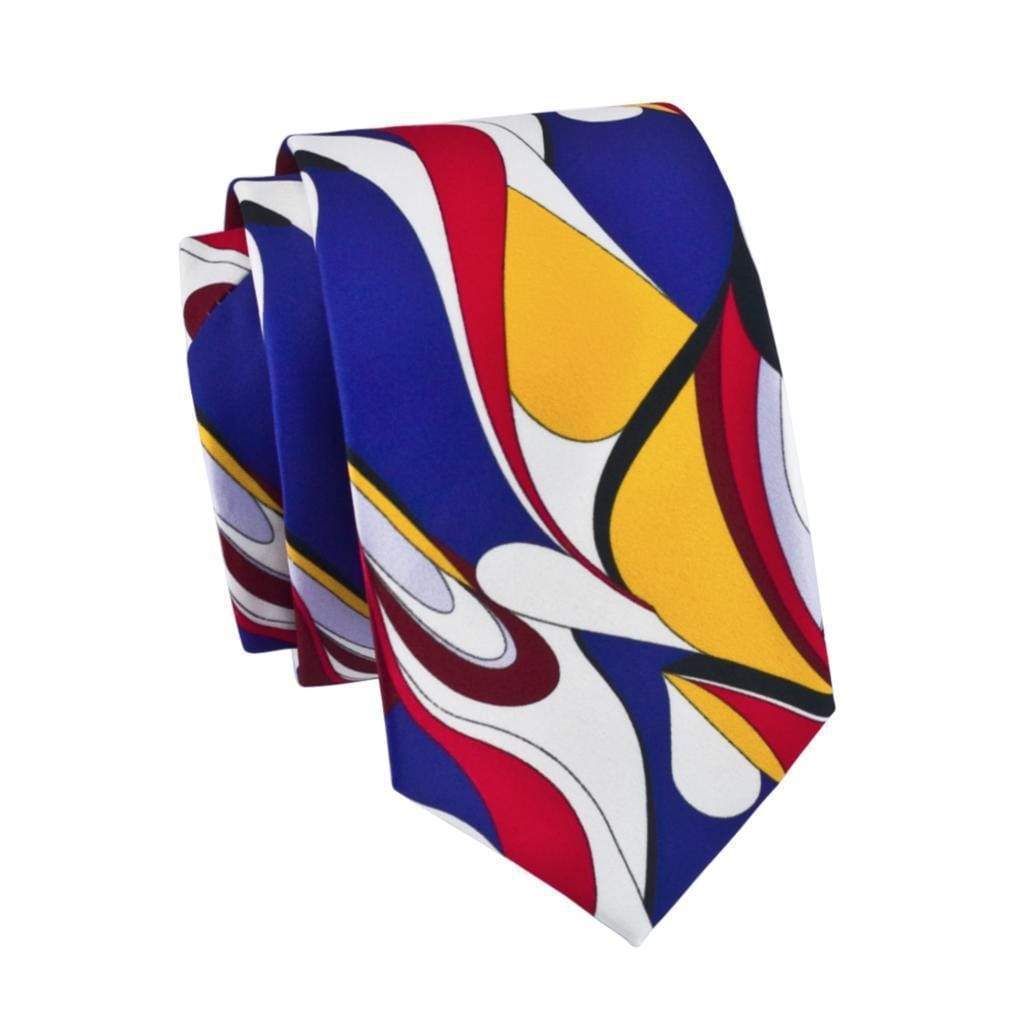 Blue, Red, White, Yellow and Black Abstract Silk Men&#39;s Tie Complete Set - Modern Mister