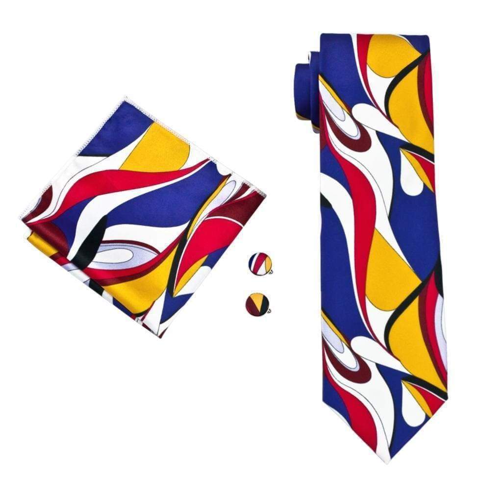 Blue, Red, White, Yellow &amp; Black Abstract Tie Complete Set - Modern Mister