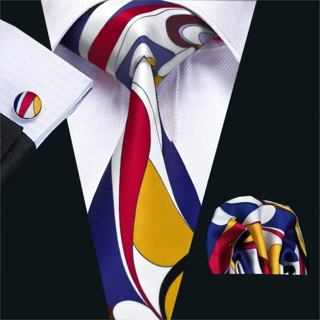 Blue, Red, White, Yellow &amp; Black Abstract Tie Complete Set - Modern Mister