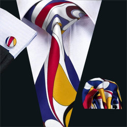 Blue, Red, White, Yellow & Black Abstract Tie Complete Set - Modern Mister