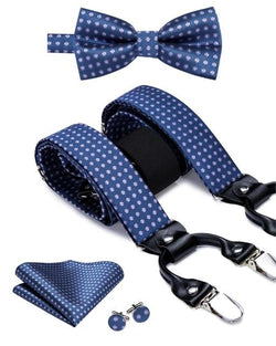 Blue with Light Blue Dots Matching Bowtie & Suspenders Set (4pc) - Modern Mister-Men's Suspenders & Bowtie Set (4pc)-Blue-Bowtie-Bowtie Set