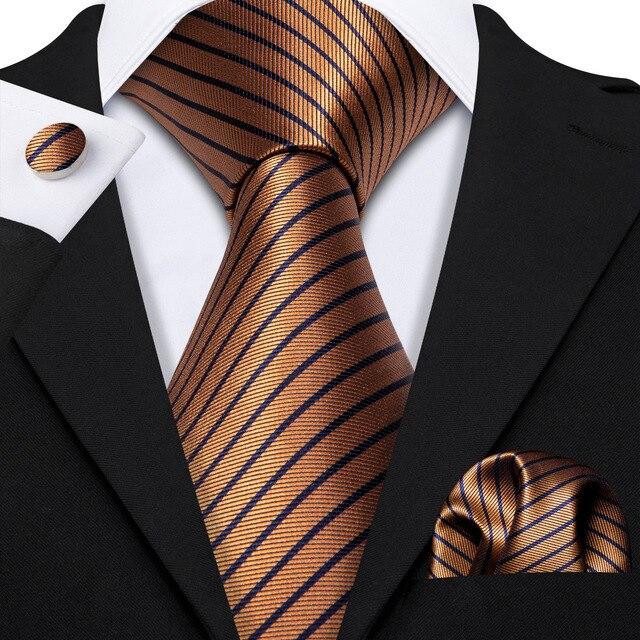 Bronze and Thin Black Stripes Tie Complete Set - Modern Mister