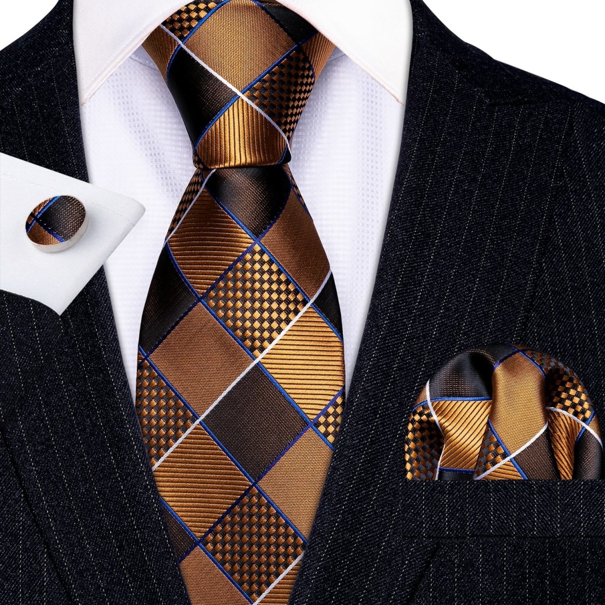 Bronze Geometric Matching Tie Set (3pc) - Modern Mister