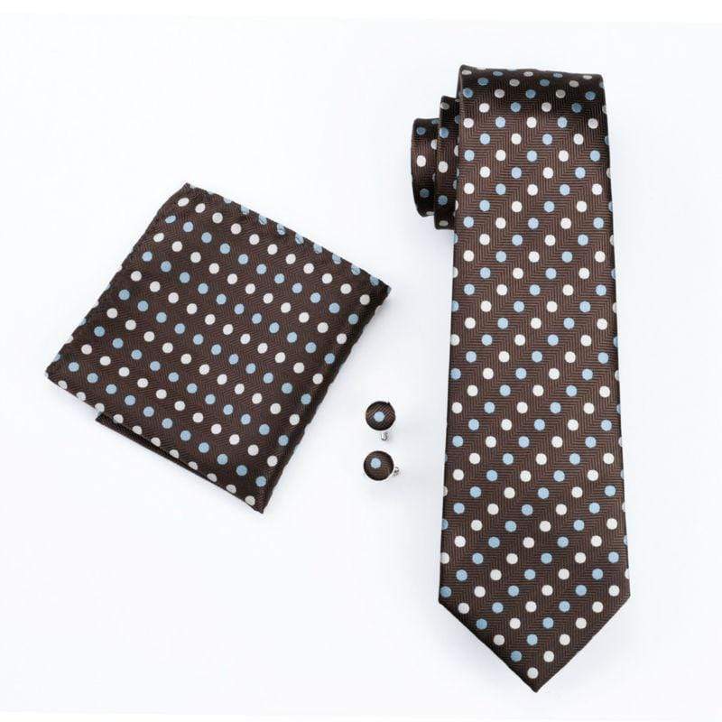 Brown With White & Light Blue Polka Dots Matching Tie Set (3Pc) - Modern  Mister