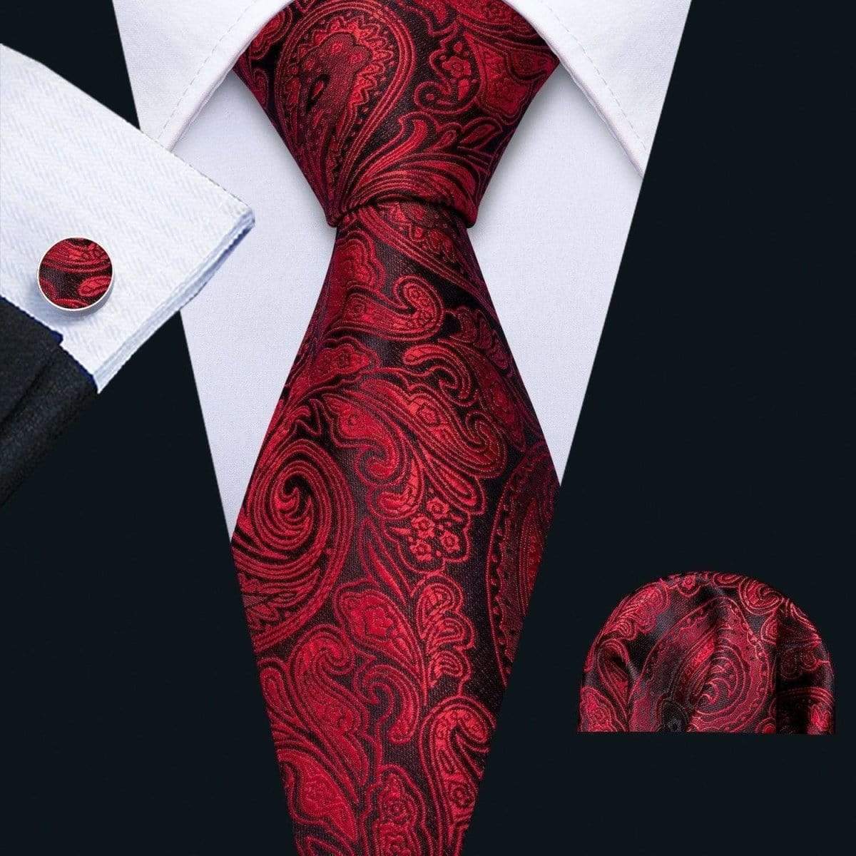 Cherry Red u0026 Black Paisley Matching Tie Set (3pc) - Modern Mister