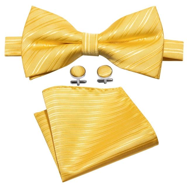 Daisy Yellow Stripes Matching Bowtie Set (3pc) - Modern Mister-Men&#39;s Bowtie, Pocket Square, Cufflink Set-Bowtie-Bowtie Set-Cufflinks