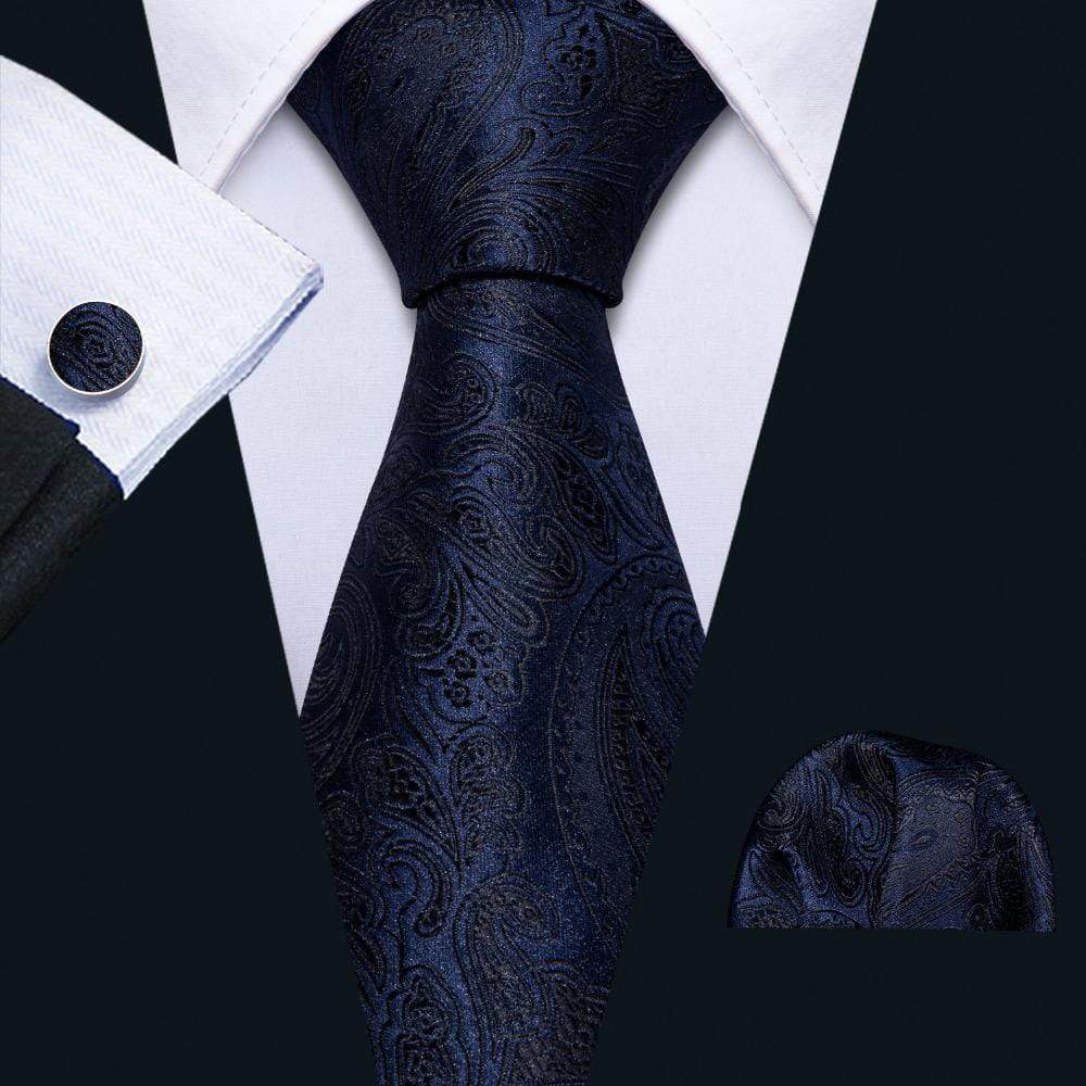 Dark Blue & Midnight Black Paisley Matching Tie Set