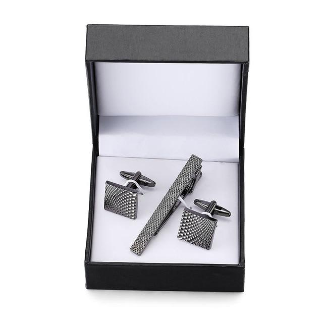 Dimpled Gunmetal Tie Clip & Cufflink Boxed Set