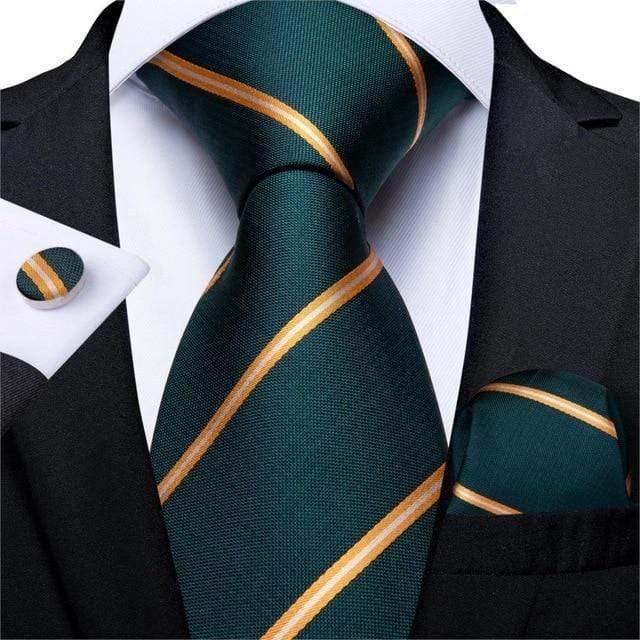 Forest Green u0026 Gold Stripes Tie Complete Set - Modern Mister