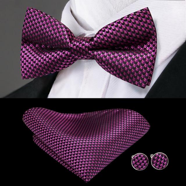Fuchsia Purple Checkered Matching Bowtie Set (3pc) - Modern Mister-Men&#39;s Bowtie, Pocket Square, Cufflink Set-Bowtie-Bowtie Set-Checkered