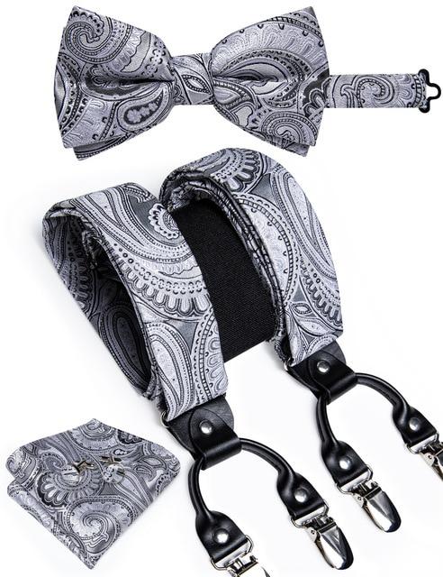 Gray & Silver Paisley Matching Bowtie & Suspenders Set (4pc) - Modern ...