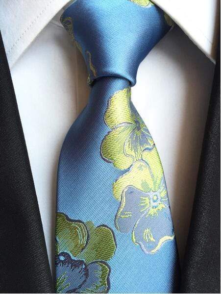 Light Blue & Lime Green Large Floral Print Tie