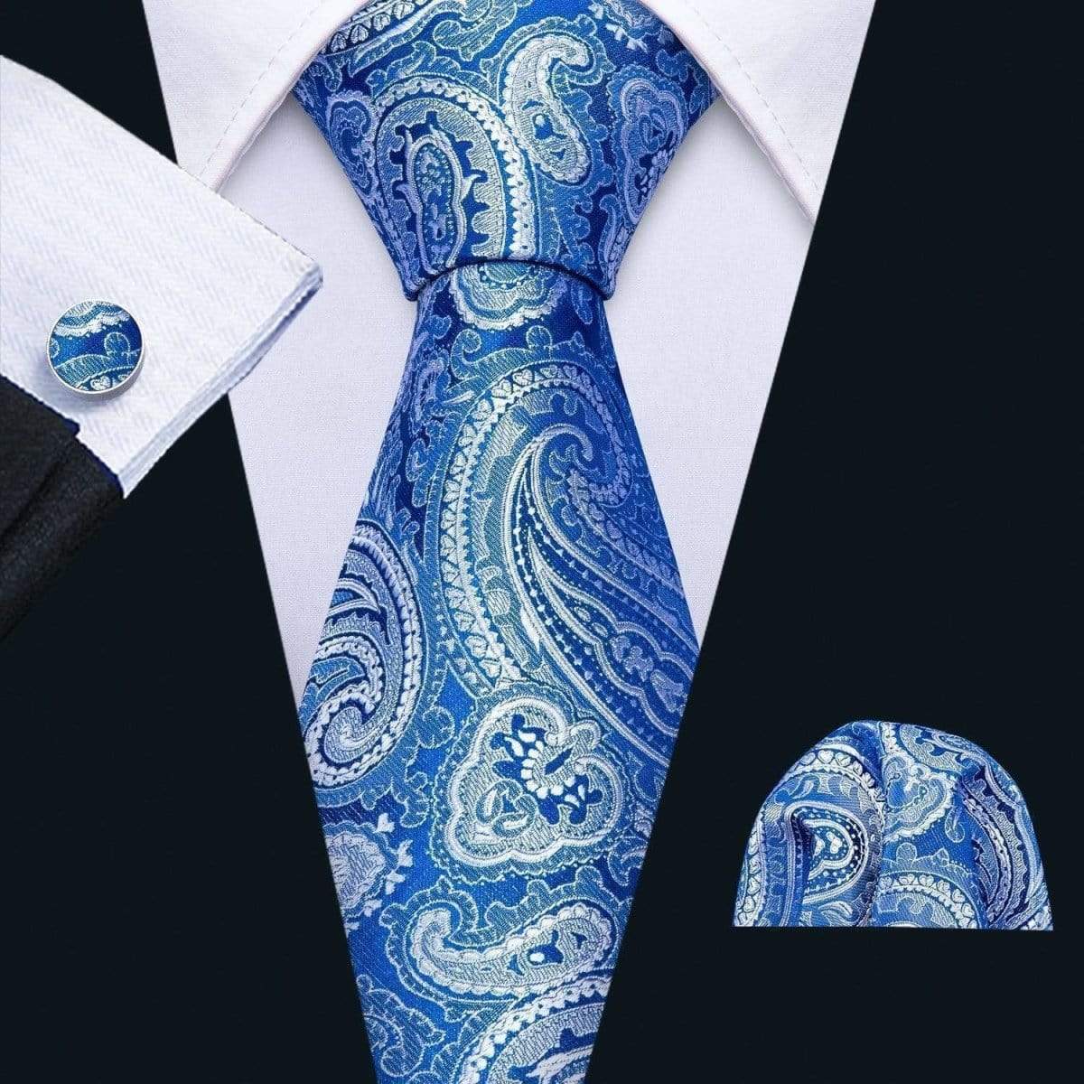 Light Blue, Navy Blue & White Paisley Matching Tie Set