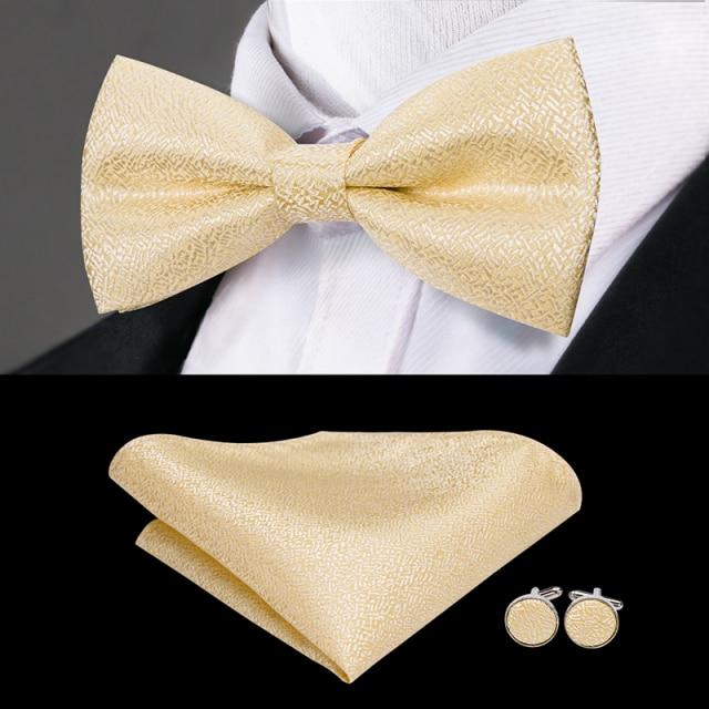 Light Gold Abstract Static Matching Bowtie Set (3pc) - Modern Mister-Men&#39;s Bowtie, Pocket Square, Cufflink Set-Abstract-Bowtie-Bowtie Set