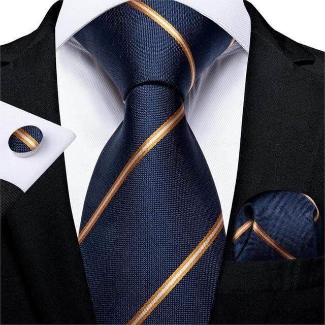 Navy Blue & Gold Stripes Tie Complete Set