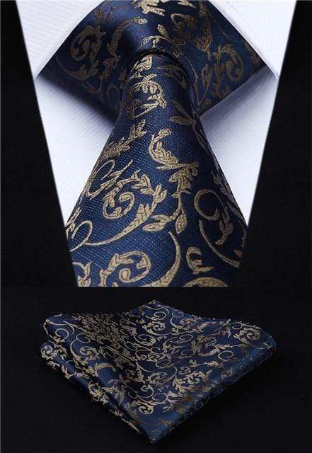 Luxury Arabic Navy Blue Pattern Necktie & Pocket Square Set at  Men's  Clothing store