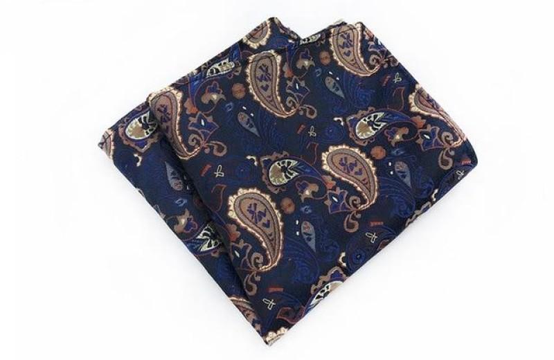 Navy Blue &amp; Tan Paisley Pocket Square - Modern Mister