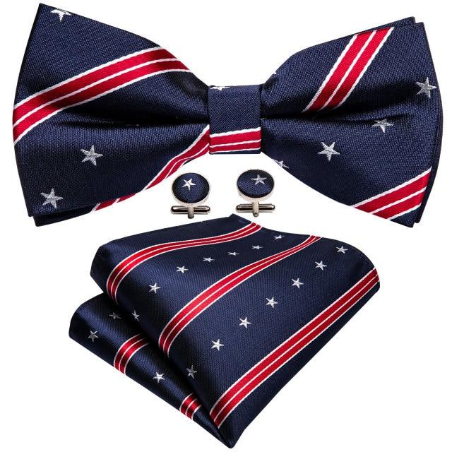 Navy Blue with White Stars &amp; Red Stripes Matching Bowtie Set (3pc) - Modern Mister-Men&#39;s Bowtie, Pocket Square, Cufflink Set-Blue-Bowtie-Bowtie Set