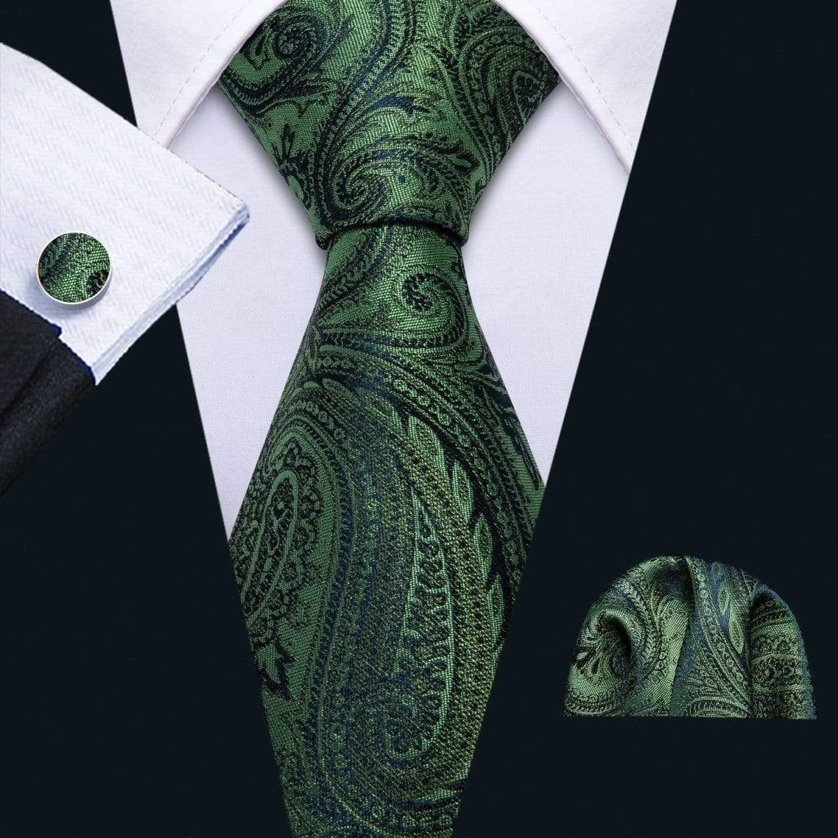 Olive Green &amp; Black Paisley Tie Complete Set - Modern Mister
