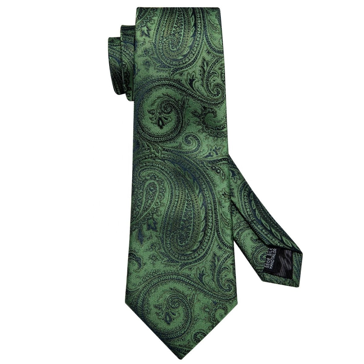 Olive Green &amp; Black Paisley Tie Complete Set - Modern Mister-Men&#39;s Tie, Pocket Square, Cufflink Set-Black-Cufflinks-Green
