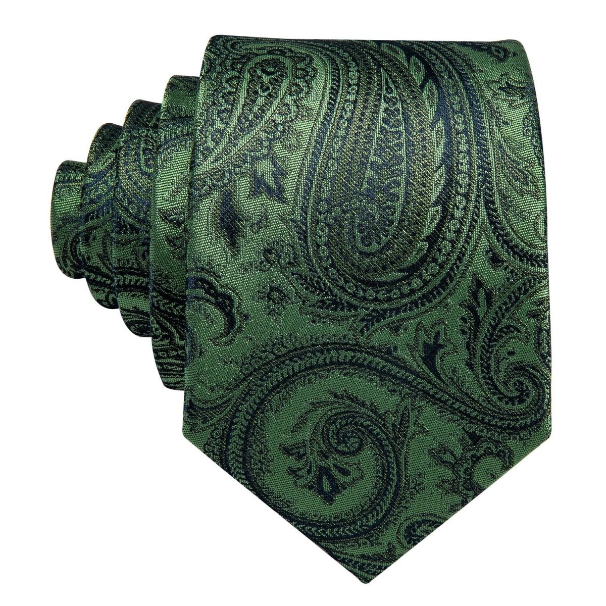 Olive Green &amp; Black Paisley Tie Complete Set - Modern Mister-Men&#39;s Tie, Pocket Square, Cufflink Set-Black-Cufflinks-Green
