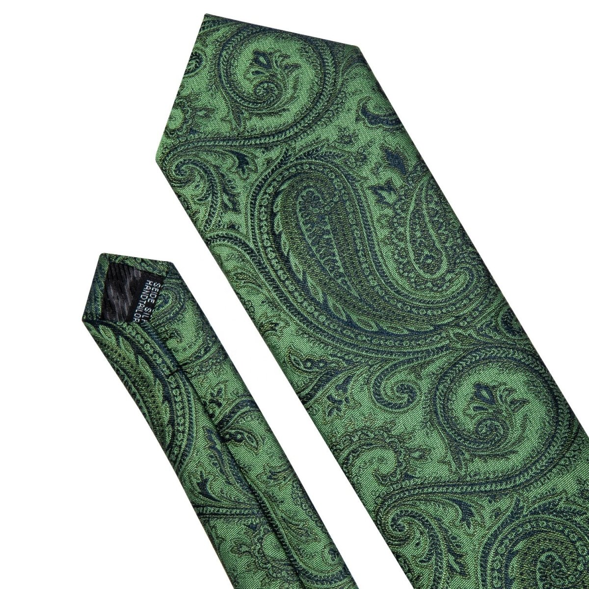 Olive Green &amp; Black Paisley Tie Complete Set - Modern Mister-Men&#39;s Tie, Pocket Square, Cufflink Set-Black-Cufflinks-Green