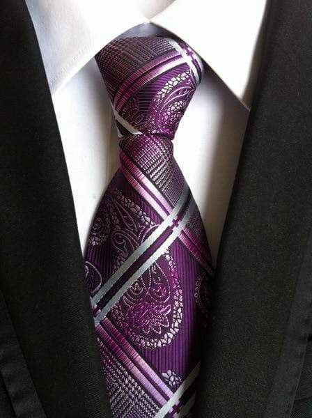 Purple & Silver Stripes & Paisley Tie - Modern Mister