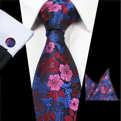 Sapphire Blue, Red & Pink Floral Matching Tie Set (3pc) - Modern Mister