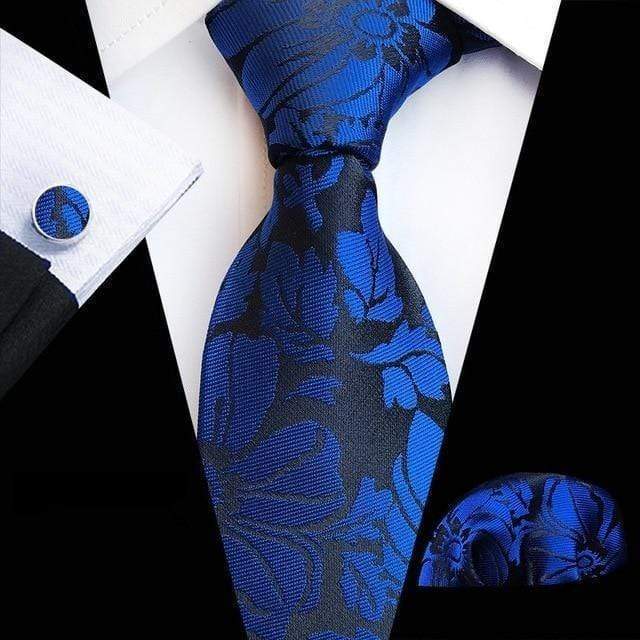 Royal Blue Floral Print Matching Tie Set (3pc) - Modern Mister