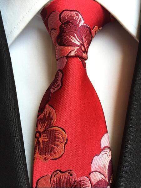 Ruby Red Large Floral Print Tie