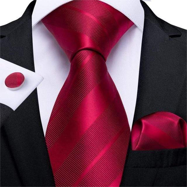 Dark Red Silk Ties - Solid Cherry-Red Necktie 