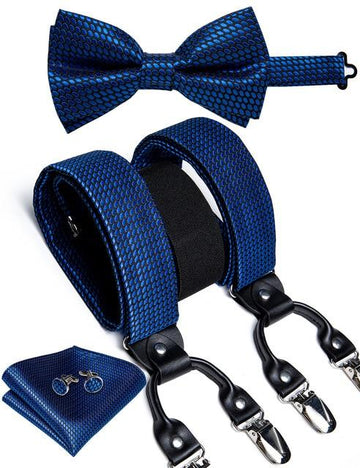 Sapphire Blue Ovals Matching Bowtie & Suspenders Set (4pc