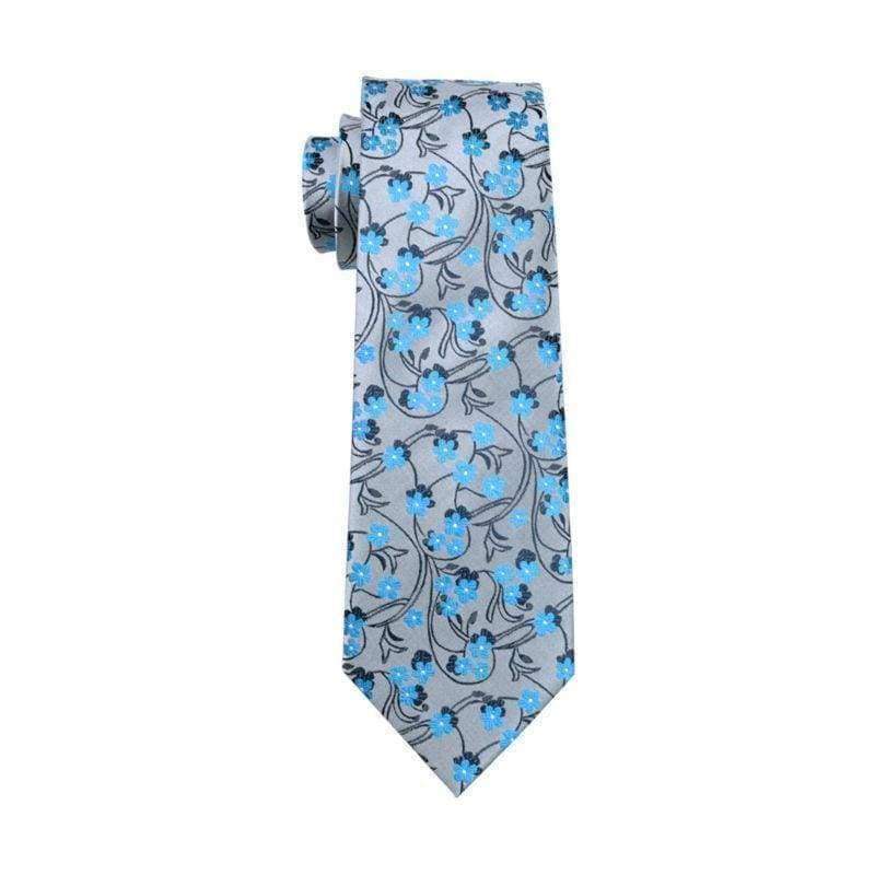Silver with Black & Light Blue Floral Matching Tie Set (3pc) - Modern ...