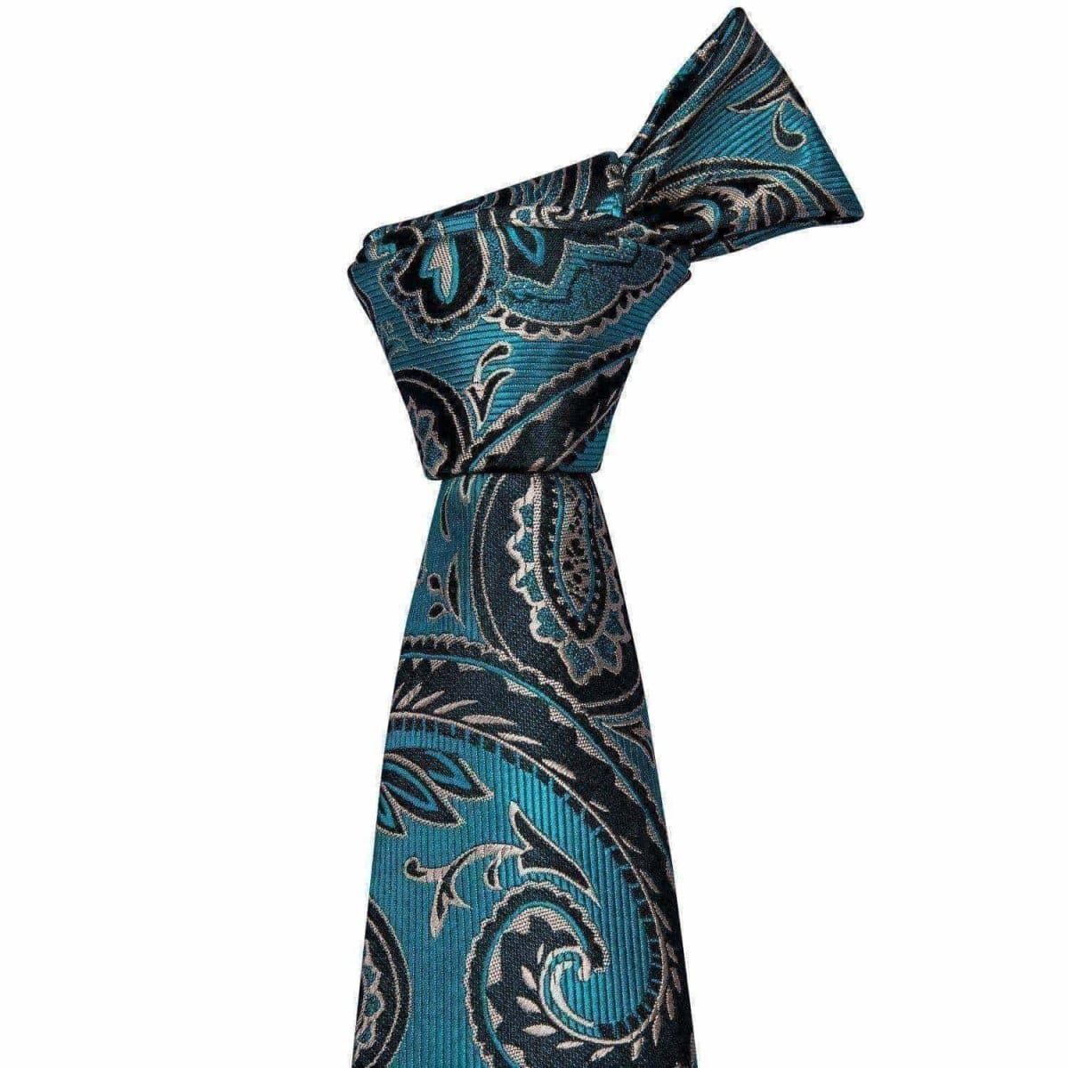 Teal, Silver & Black Paisley Matching Tie Set (3pc) - Modern Mister